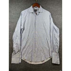Neiman Marcus Dress Shirt Men's 16 36/37 Blue Check Long Sleeve Trim Fit